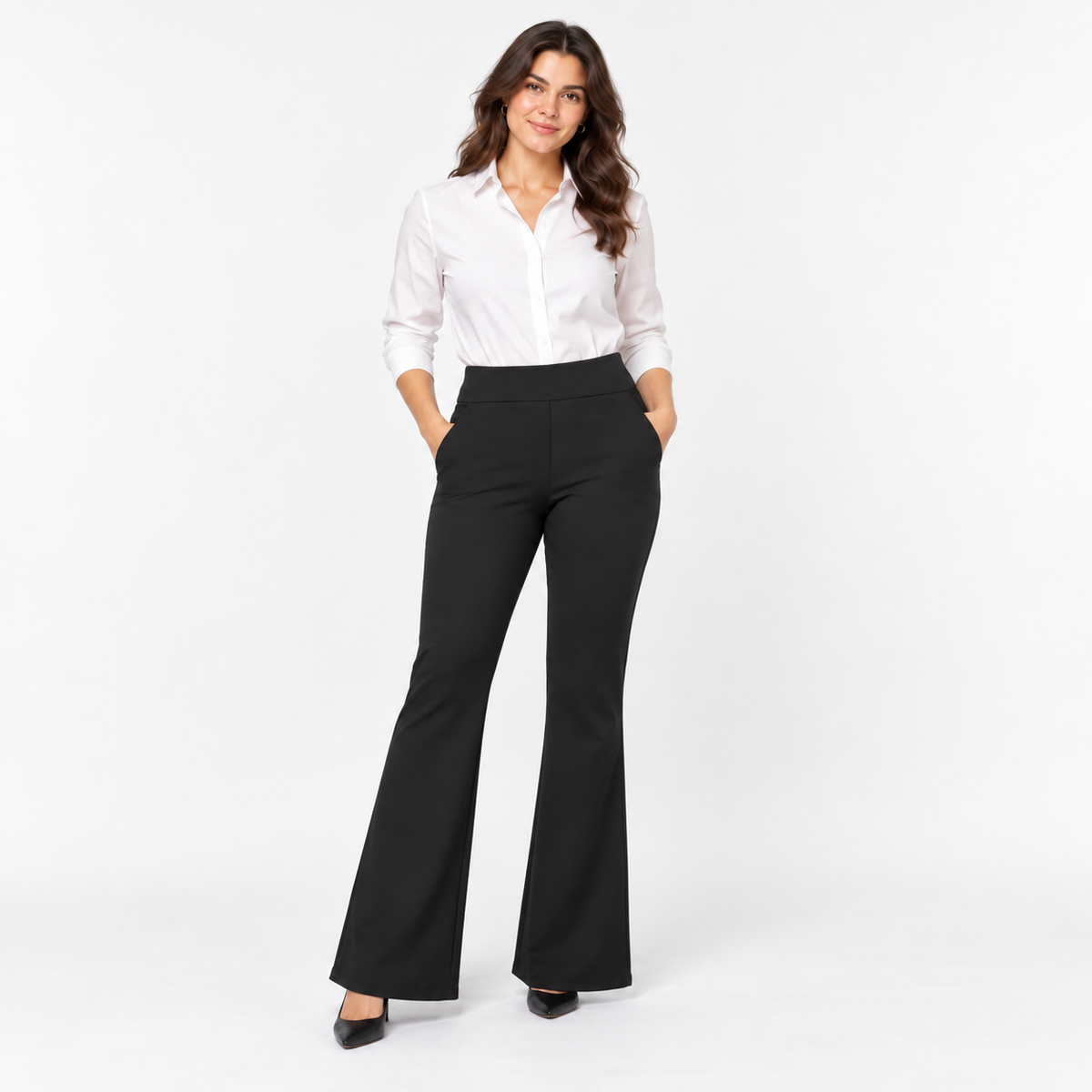 Volara 9-to-5 Trouser in black with slim adaptive waistband